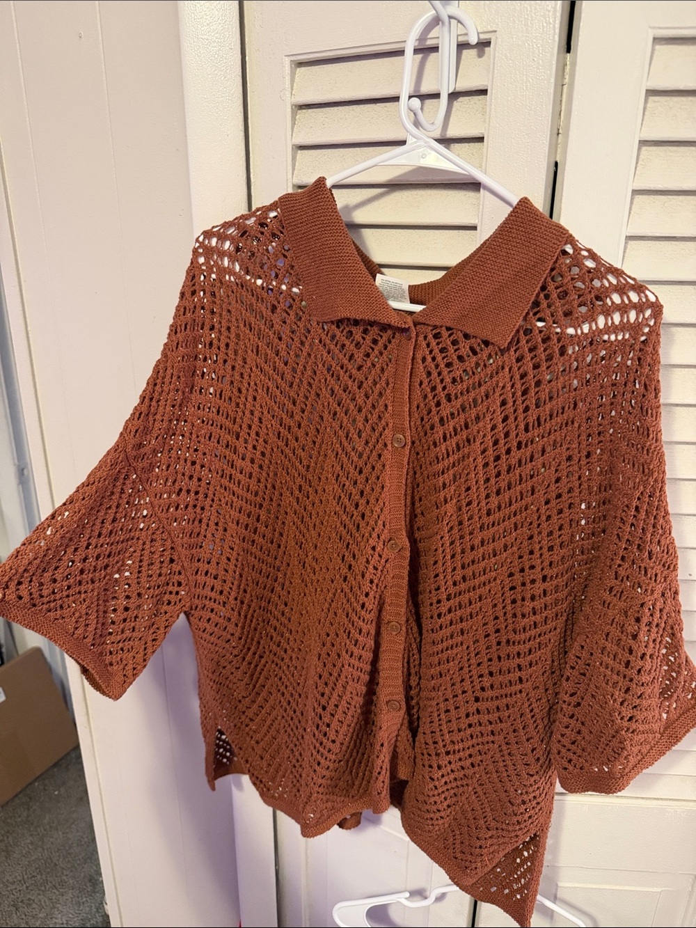 wild fable Open-Weave Button-Front Cardigan in Rust